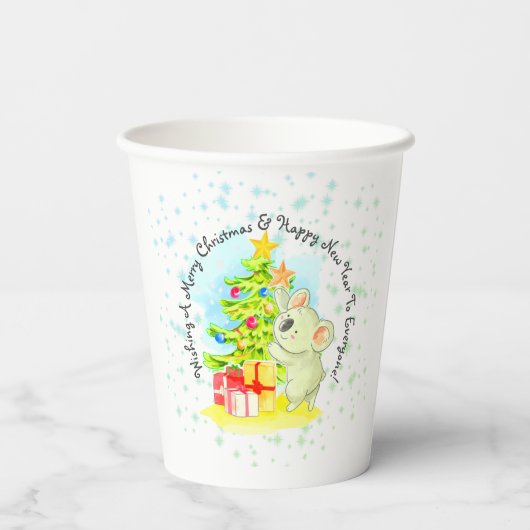 Koala mit Tree & Star Australisches Weihnachts-Par Pappbecher (Rückseite)