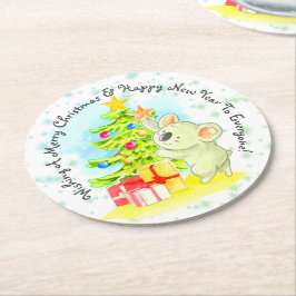 Koala mit Tree & Star Australisches Weihnachts-Par Runder Pappuntersetzer