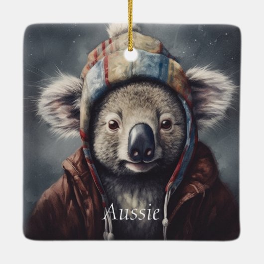 Koala mit Wintermütze, anpassbar Keramikornament (Rückseite)