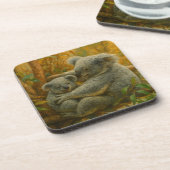 Koala Mutter und Joey im Herbst Canopy Getränkeuntersetzer (Linke Seite)
