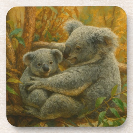 Koala Mutter und Joey im Herbst Canopy Getränkeuntersetzer (Vorderseite)