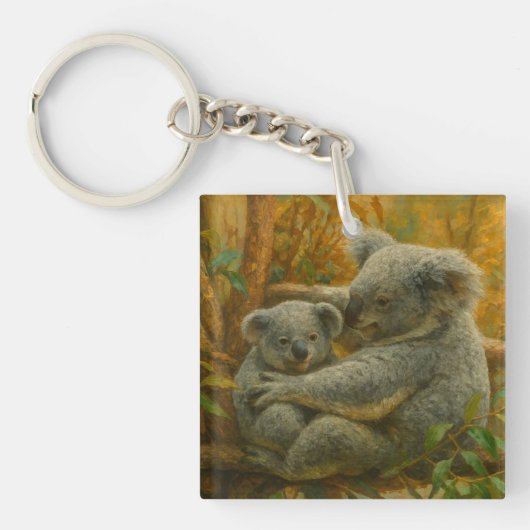 Koala Mutter und Joey im Herbst Canopy Schlüsselanhänger (Vorderseite)