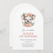 Koala niedliche Einladung zum ersten Geburtstag (Vorne/Hinten)