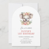 Koala niedliche Einladung zum ersten Geburtstag (Vorderseite)