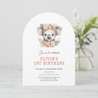 Koala niedliche Einladung zum ersten Geburtstag