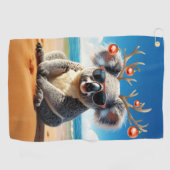 Koala on beach wearing Antlers and baubles Golfhandtuch (Horizontal)