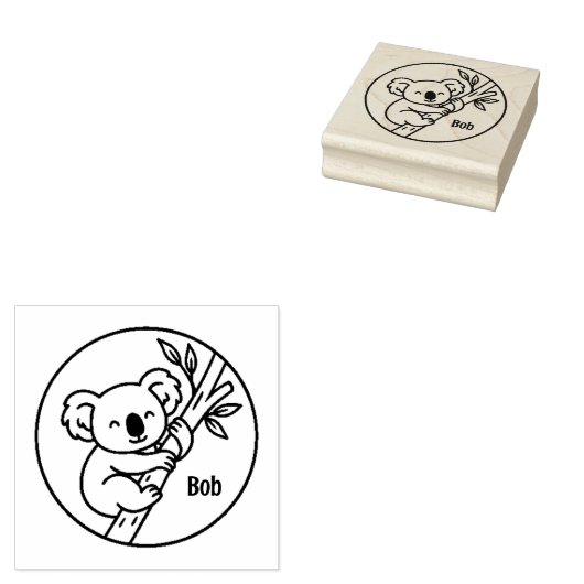 Koala on Branch Custom Name Stamp  Gummistempel (Stempel)