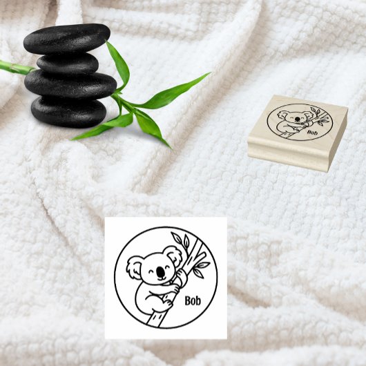 Koala on Branch Custom Name Stamp  Gummistempel