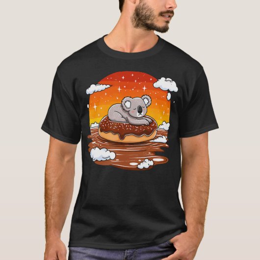 Koala On Donut Floating In Sunset T-Shirt (Vorderseite)