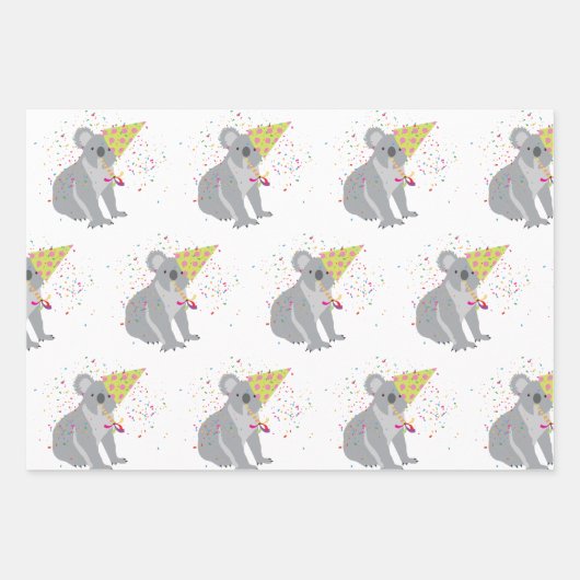 Koala Partying - Tiere mit Party Geschenkpapier Set (Vorderseite)
