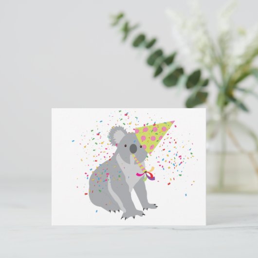 Koala Partying - Tiere mit Party Postkarte (Stehend Vorderseite)