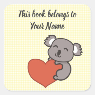 Koala personalisierter Buchplakat-Aufkleber Quadratischer Aufkleber