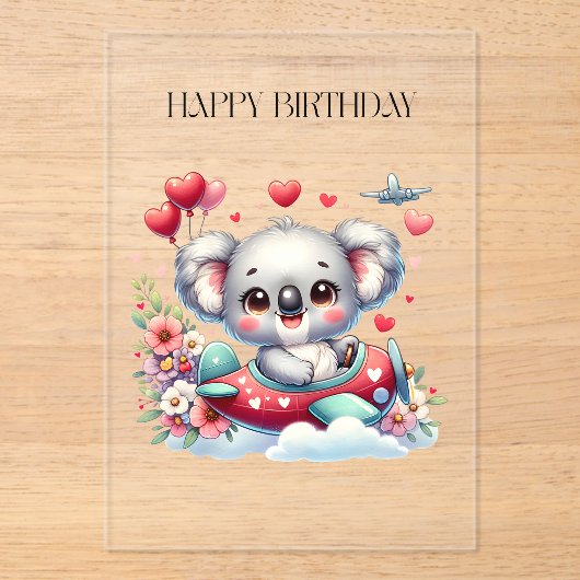 Koala-Pilot-Geburtstag Acryleinladungen (Vorderseite)