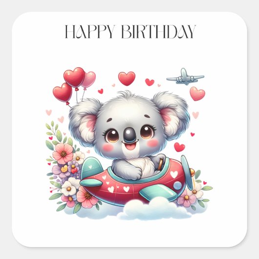 Koala-Pilot-Geburtstag Quadratischer Aufkleber (Vorderseite)