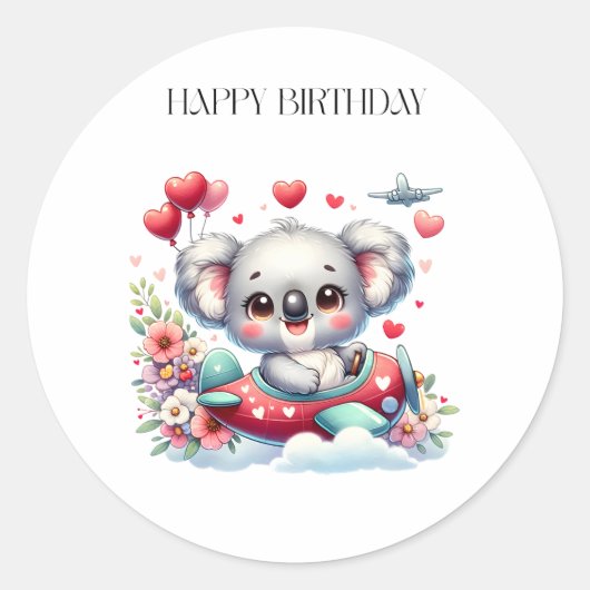 Koala-Pilot-Geburtstag Runder Aufkleber (Vorderseite)