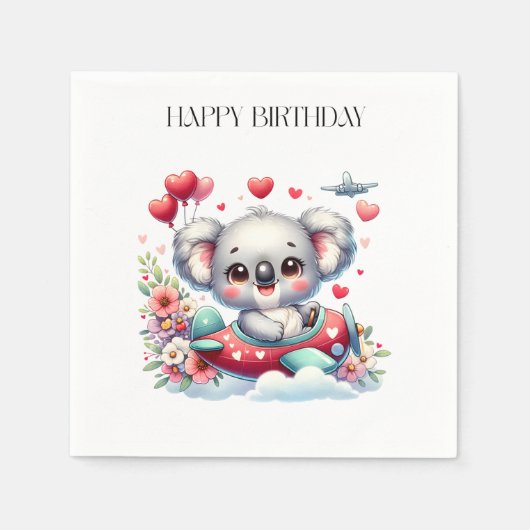 Koala-Pilot-Geburtstag Serviette (Vorderseite)