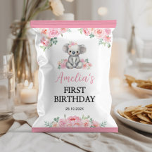 Koala Pink Floral Girl Birthday Chip Bag Wrapper