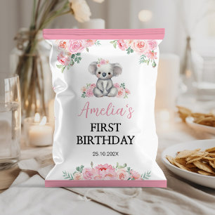 Koala Pink Floral Girl Birthday Chip Bag Wrapper Flyer