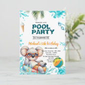 Koala Pool Party Birthday Invitation Einladung (Stehend Vorderseite)