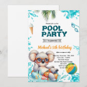 Koala Pool Party Birthday Invitation Einladung (Vorne/Hinten)