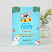 Koala-Poolparty-Einladung Einladung (Stehend Vorderseite)