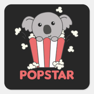 Koala Popcorn Pop Star Poppin Funny Koalas Quadratischer Aufkleber