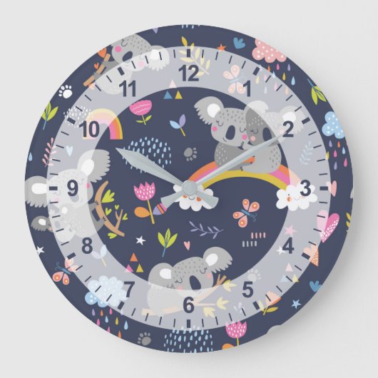 Koala Rainbow Liebe Pattern Große Wanduhr (Vorderseite)