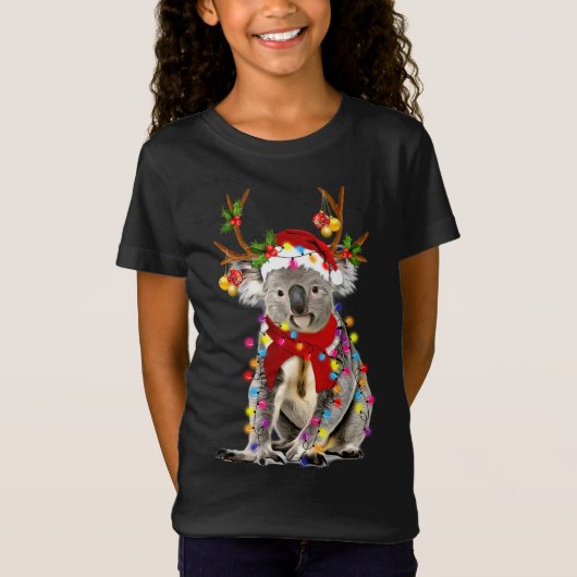 Koala Reindeer Xmas Lights Frohe Weihnachten T-Shirt (Vorderseite)