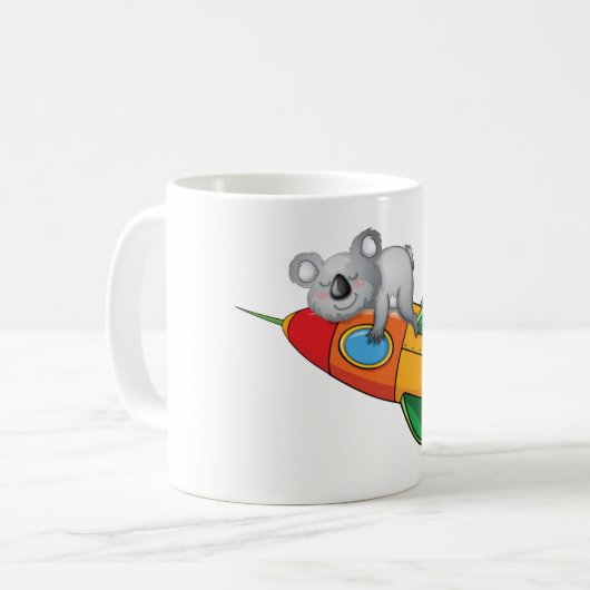 Koala schlafen bei einer farbenfrohen Rakete Kaffeetasse (Vorderseite Links)