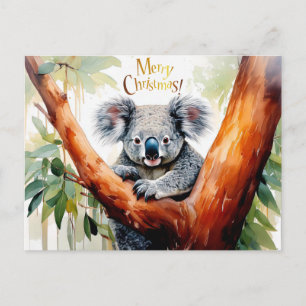 Koala sitzt in einem Gummibaum Frohe Weihnachten