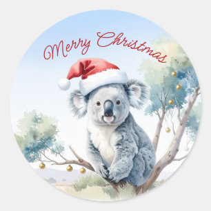 Koala sitzt in einem Gummibaum Frohe Weihnachten Runder Aufkleber