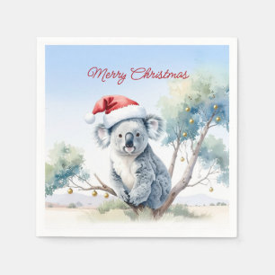 Koala sitzt in einem Kaugummi-Baum Frohe Weihnacht Serviette