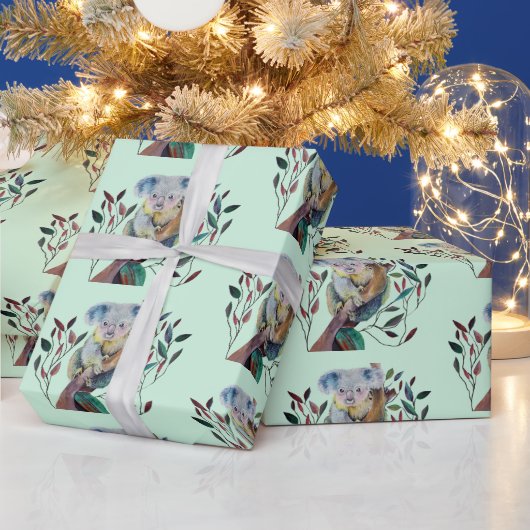 Koala sitzt in einem Kaugummi Geschenkpapier (Feiertage)
