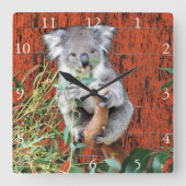 Koala Snack Time Clock Quadratische Wanduhr (Vorderseite)