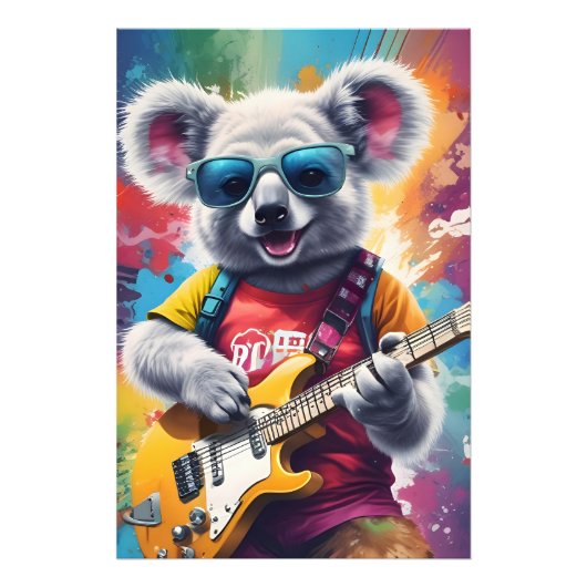 Koala spielt Gitarre, Rock Graffiti Fotodruck (Vorne)