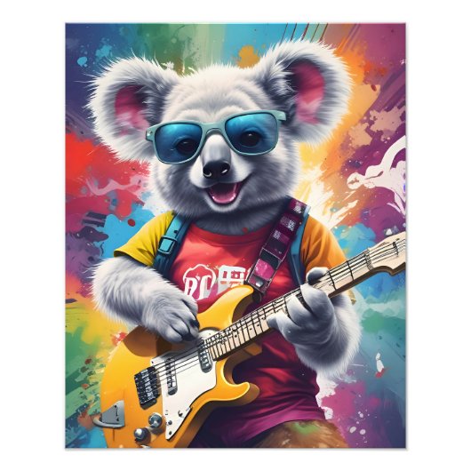 Koala spielt Gitarre, Rock Graffiti Fotodruck (Vorne)