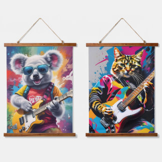 Koala spielt Gitarre, Rock Graffiti Wandteppich Mit Holzrahmen