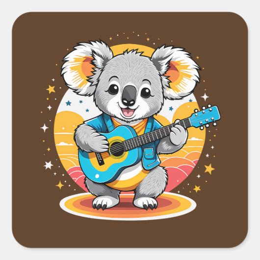 Koala Strumming eine Gitarre Quadratischer Aufkleber (Vorderseite)