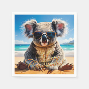 Koala Sunglass Sonniger Strand Frohe Weihnachten Serviette