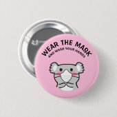 Koala trägt die Maske und wäscht sich die Hände Button (Vorne & Hinten)