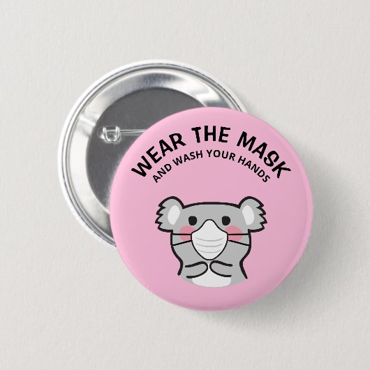 Koala trägt die Maske und wäscht sich die Hände Button (Vorne & Hinten)
