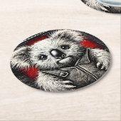 Koala trägt eine Lederweste auf der Jackettfläche Runder Pappuntersetzer (Angewinkelt)