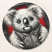 Koala trägt eine Lederweste auf der Jackettfläche Runder Pappuntersetzer (Vorderseite)
