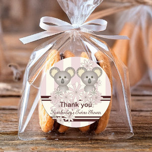 Koala Twin Girl Babydusche / Geburtstag Vielen Dan Runder Aufkleber