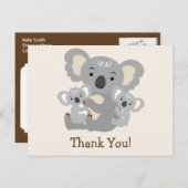 Koala Twins Baby Dusche Vielen Dank Postkarte (Vorne/Hinten)