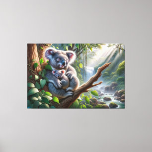 Koala und Baby Joey in einer Baummalerei Leinwanddruck