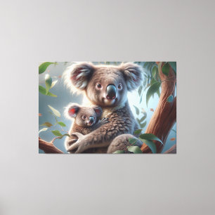 Koala und Baby Joey in einer Baummalerei Leinwanddruck