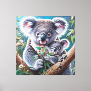 Koala und Baby Joey in einer Baummalerei Leinwanddruck