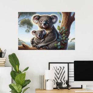 Koala und Baby Joey in einer Baummalerei Poster