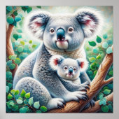 Koala und Baby Joey in einer Baummalerei Poster (Vorne)